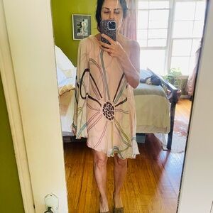 Analili Pink One Shoulder silk chiffon dress.